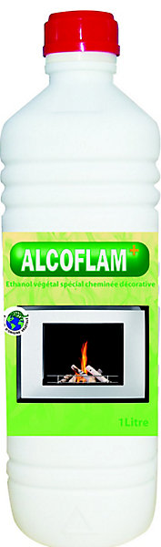 Ethanol végétal pour cheminée décorative Alcoflam Plus vert en bouteille capacité 1 L