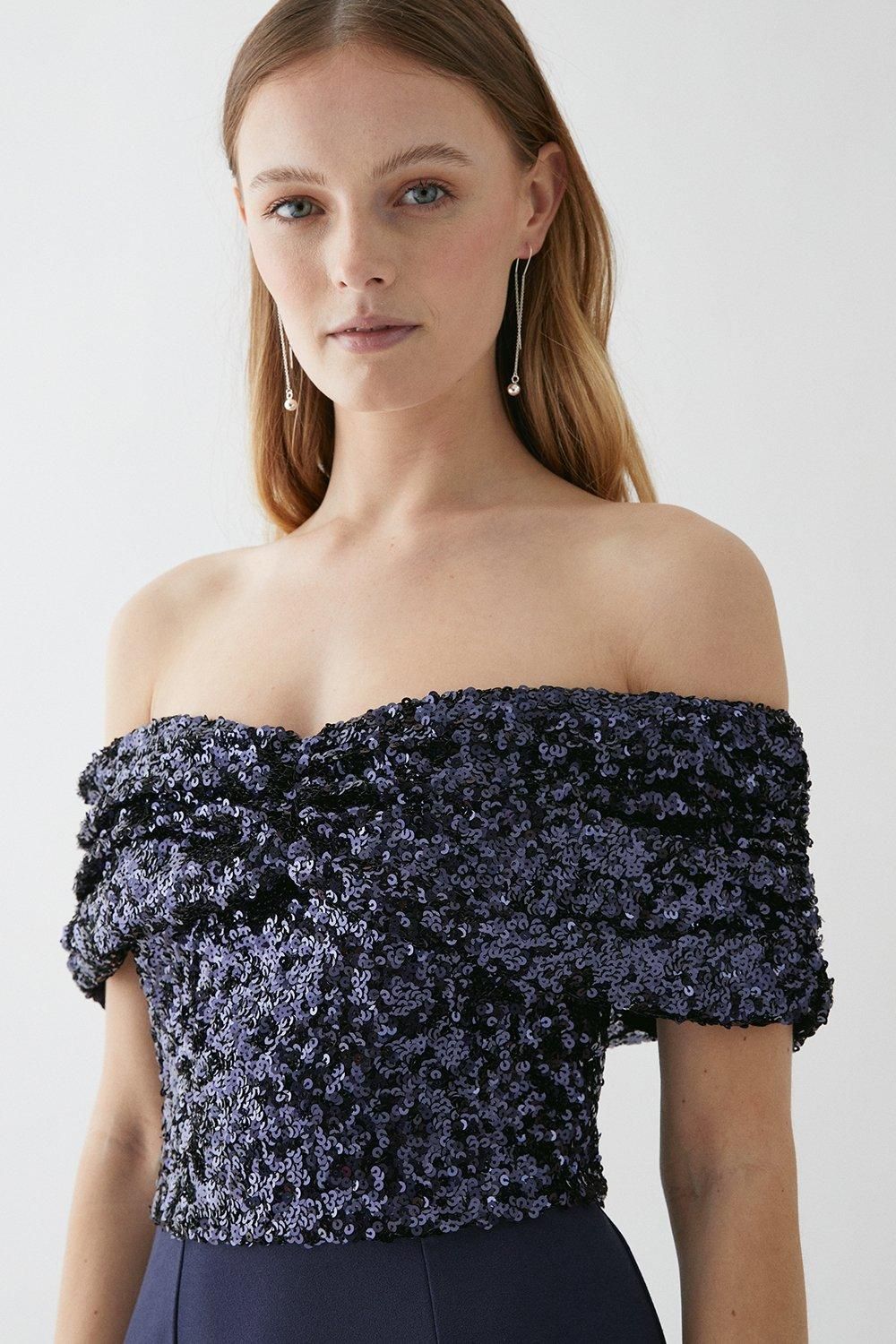 Coast Sequin Top Stretch Crepe Bodycon Bridesmaid Maxi Dress