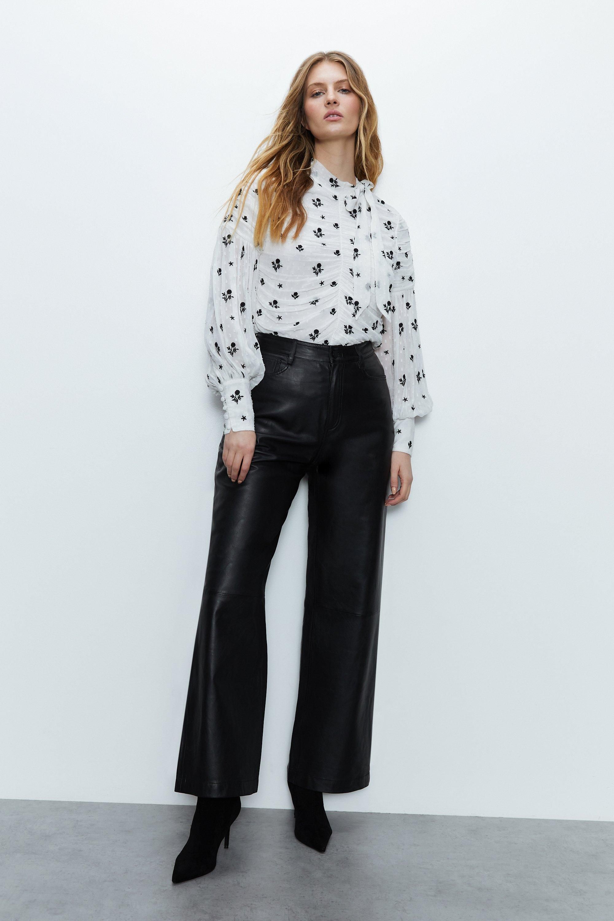 Warehouse Embroidered Dobby Ruched Top