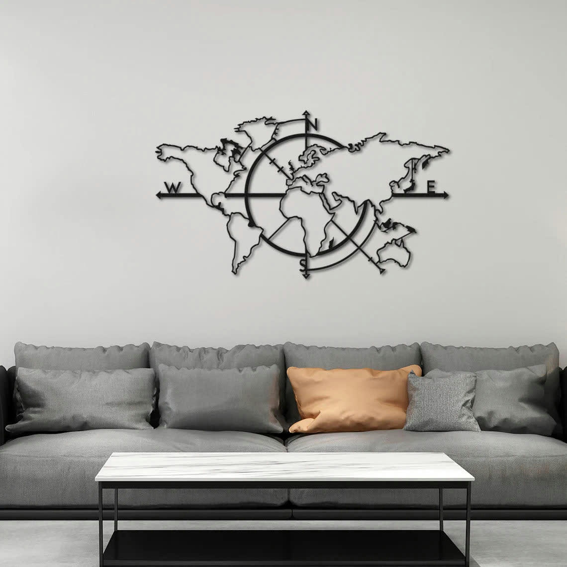 - Déco murale carte du monde en métal noir 97x56 cm