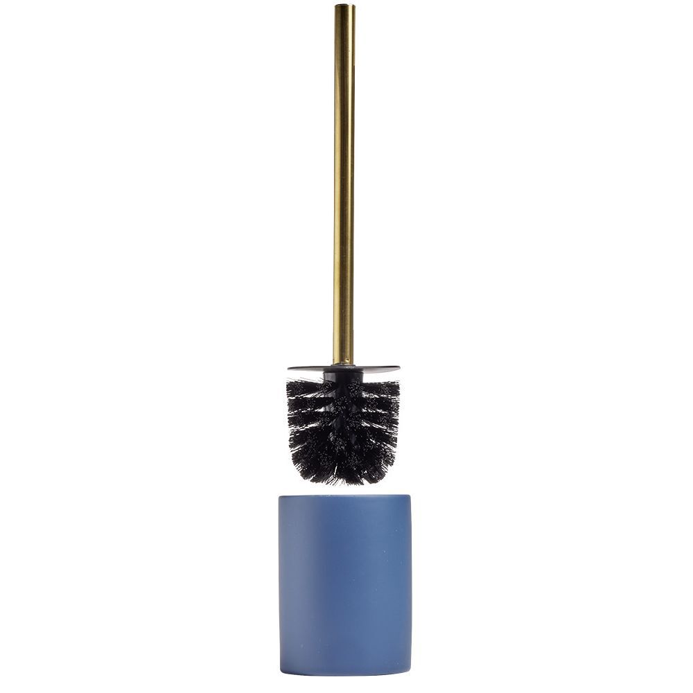 Brosse WC manche doré socle rond grès bleu Ø9,2xH36cm