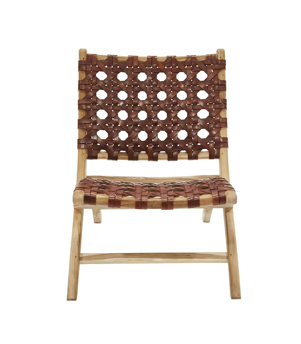 GARDIAN - Fauteuil Pliable en Teck et Assise en Cuir Tressé