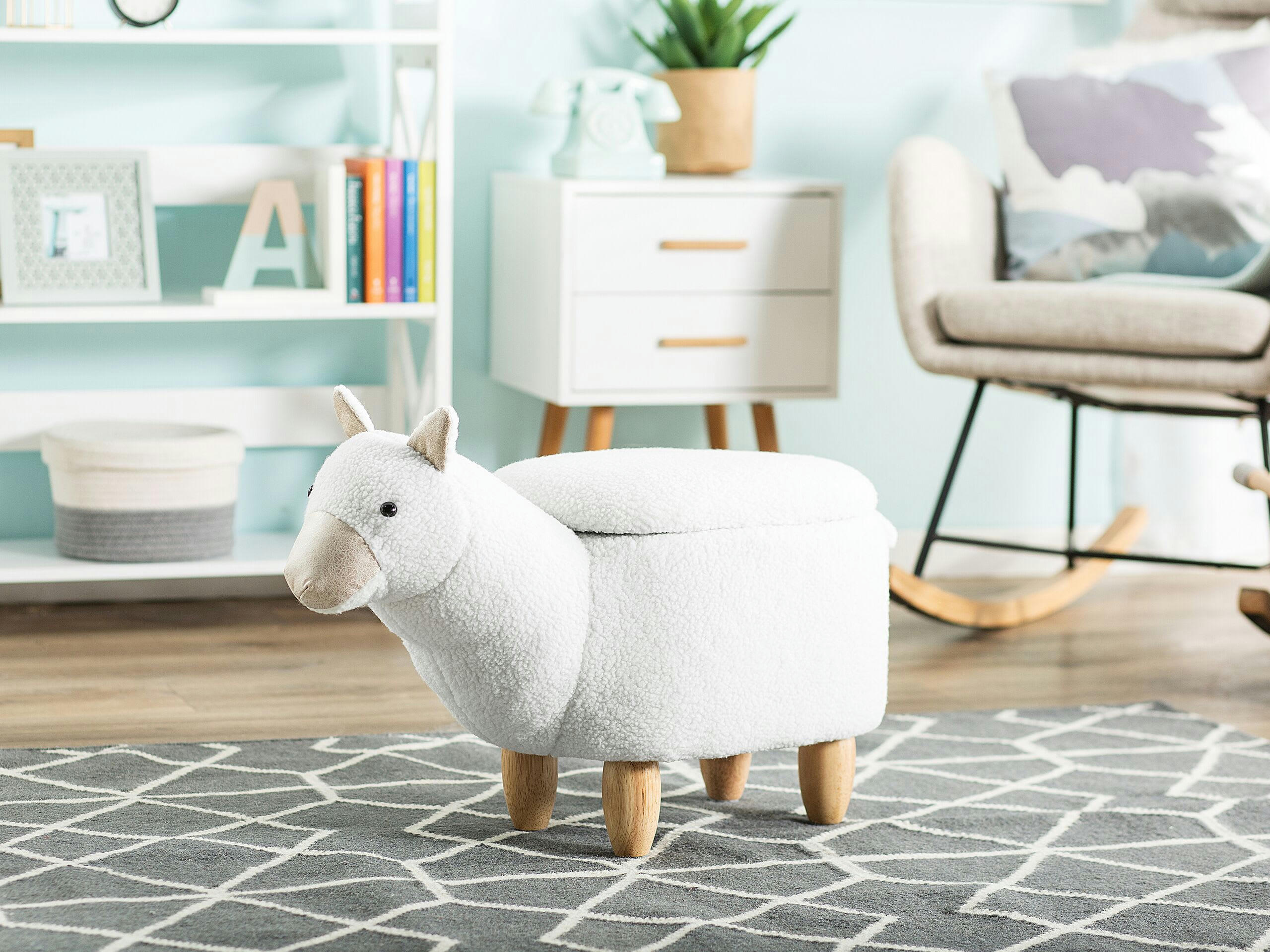 ALPACA - Tabouret enfant en tissu peluche blanc