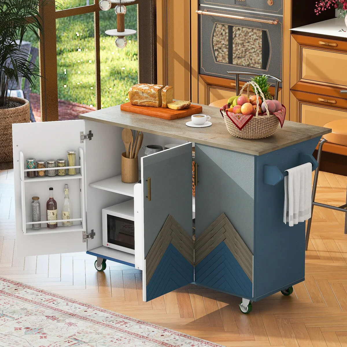 A Mobile Kitchen Island,Storage, Adjustable Shelves, Wheels