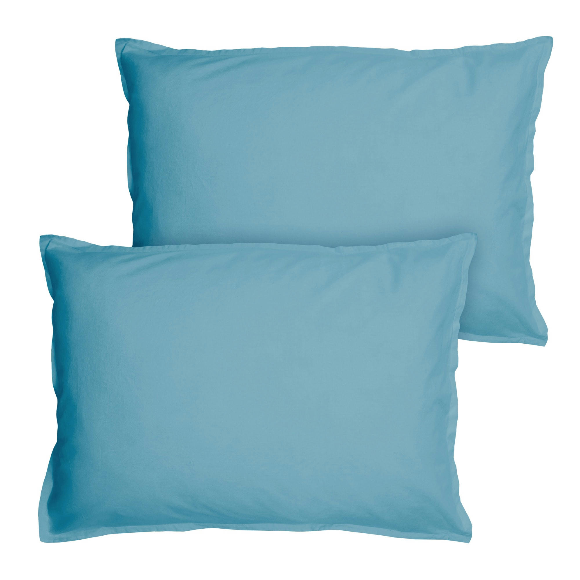COTON LAVÉ VOLANT - Set de 2 taies d’oreiller unies finition volant Bleu Glacier 50x70cm