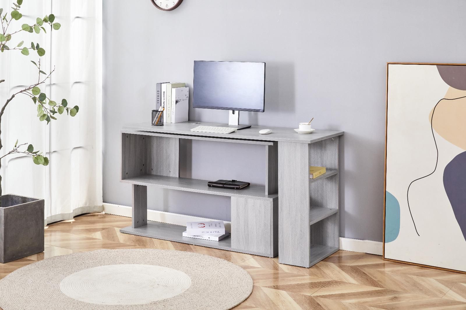 KOSY KOALA Grey Office Desk L-Shaped with Storage Shelves – Wooden Room Furniture for Home, Study, and Office