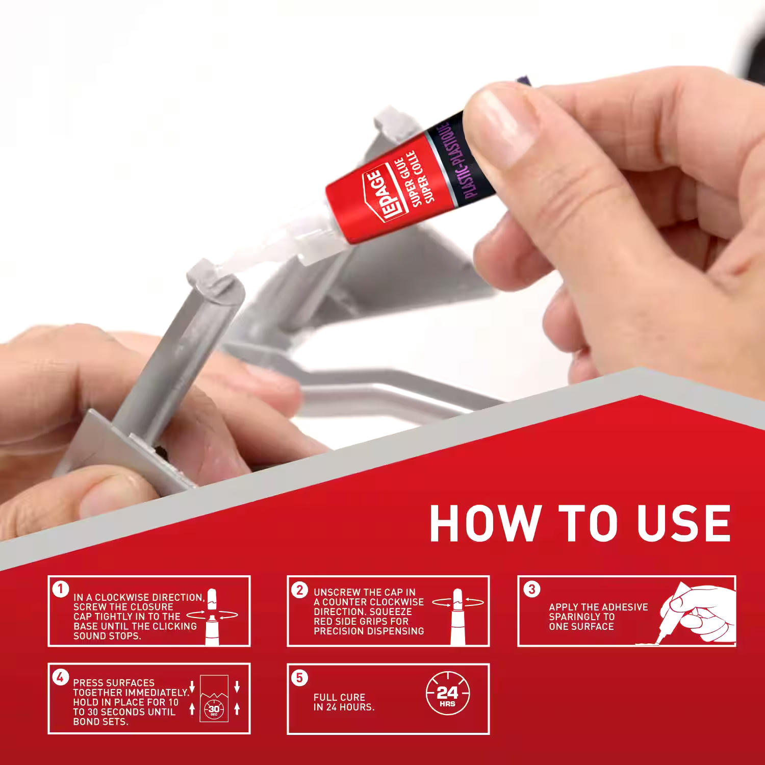 LePage All-Plastics Super Glue Adhesive, 2-Part Advanced Instant Bond System, Clear, 2-mL