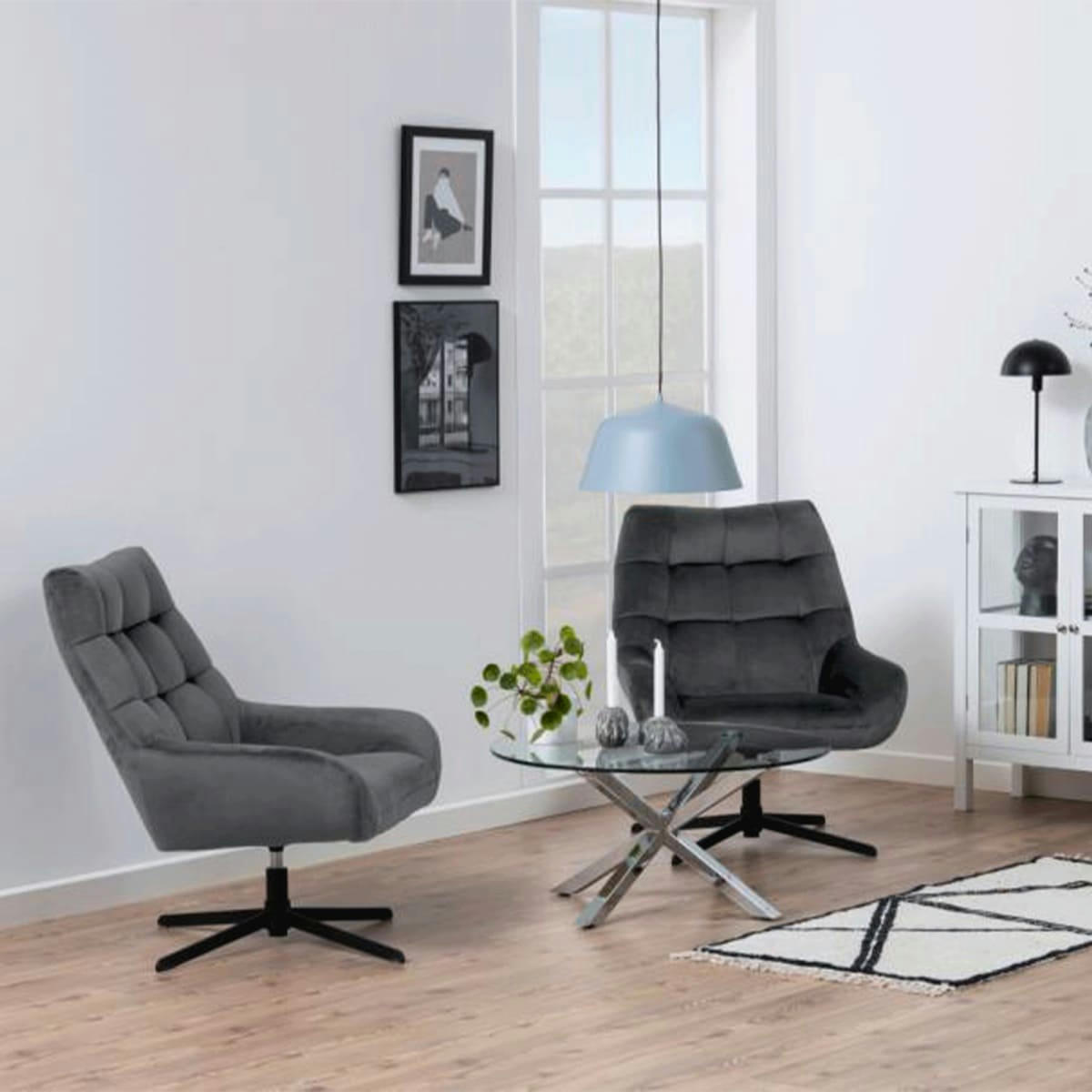 MONTMARTRE - Fauteuil pivotant en velours matelassé gris