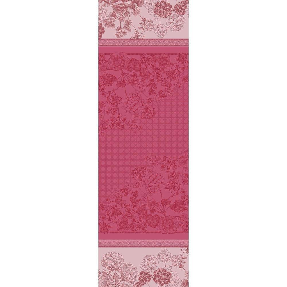 GERANIUMS ROSE - Chemin de table antitache déperlant pur coton bio rose 175X55