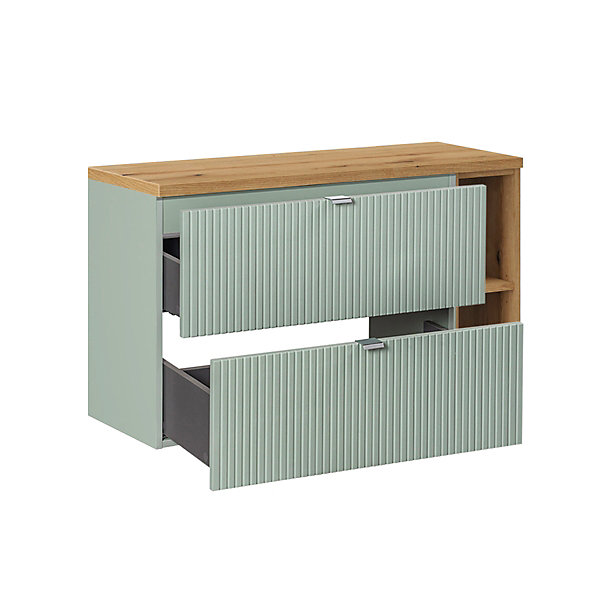Meuble sous-vasque 100cm 2 tiroirs 2 niches Jade Vert et Bois