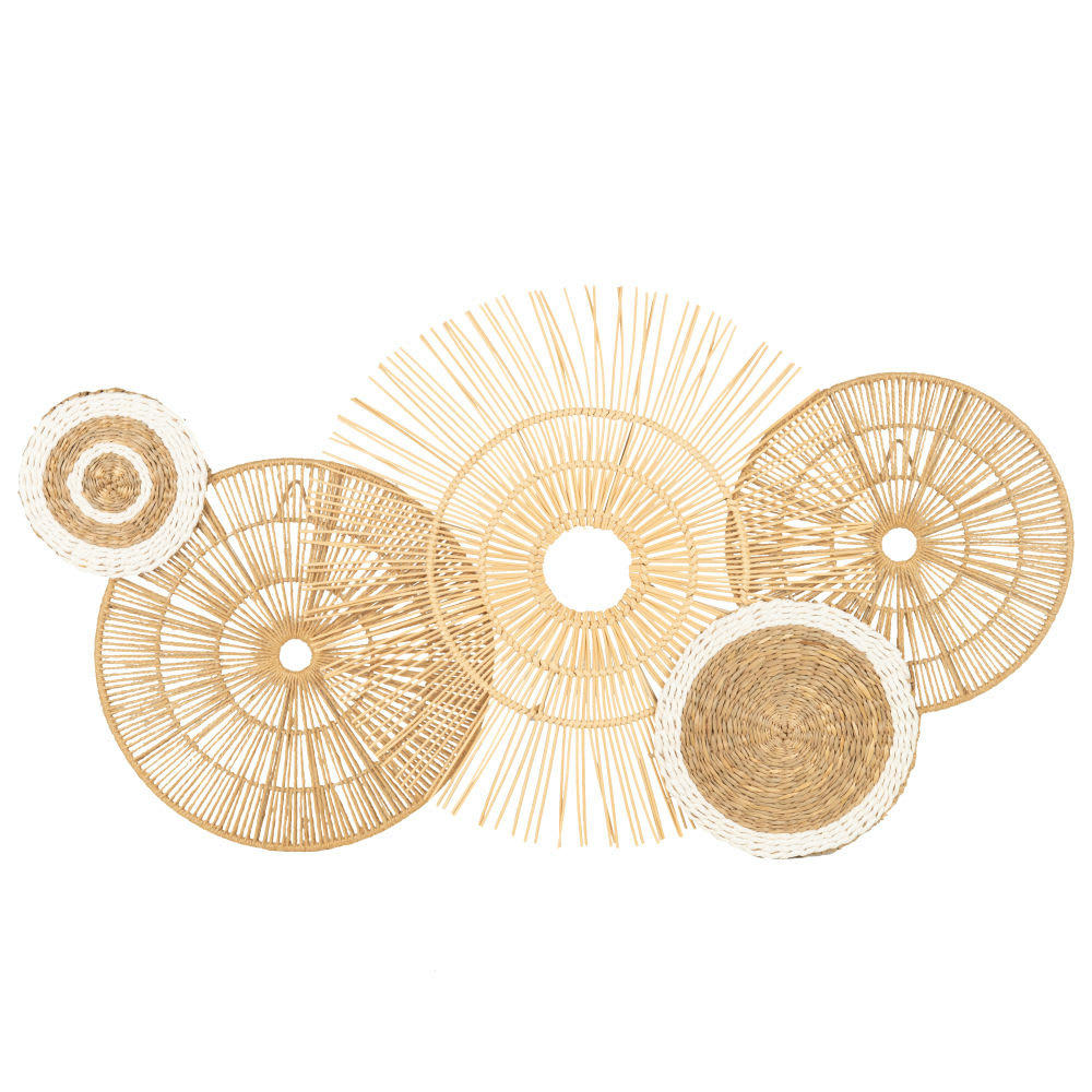 ELIANA - Déco murale en rotin, jute et corde beiges et blancs 75x43