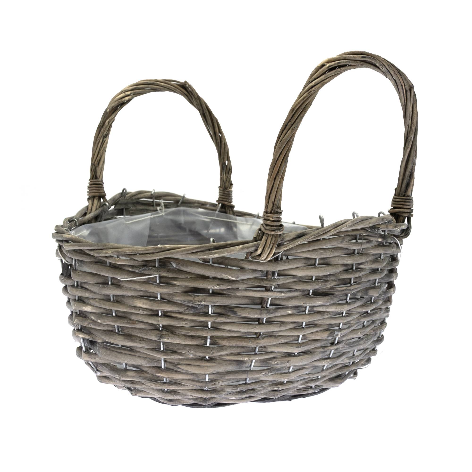 Grey Wicker Basket with Handles 31cm