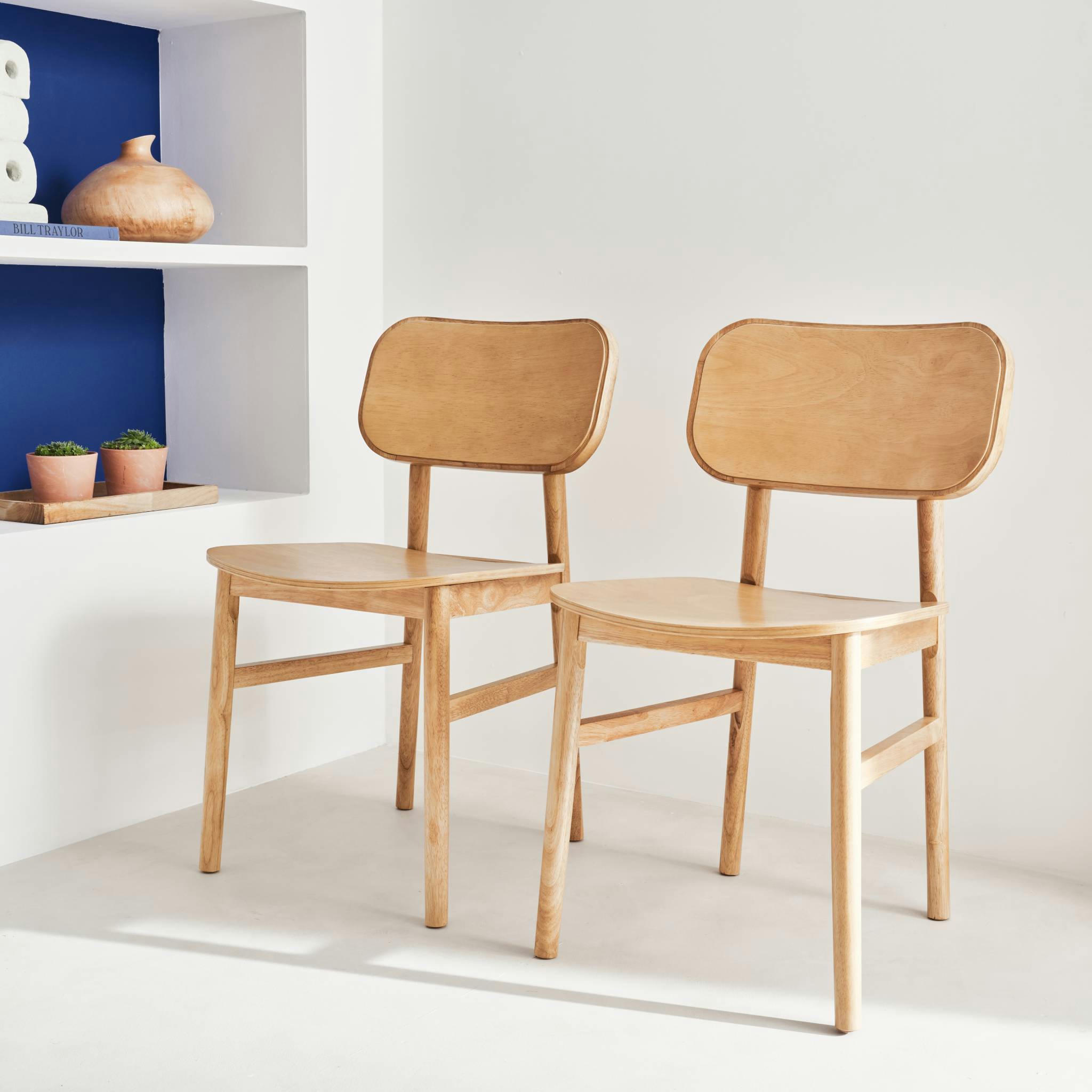 OLYMPIE - Lot de 2 chaises en bois d'hévéa, forme courbée