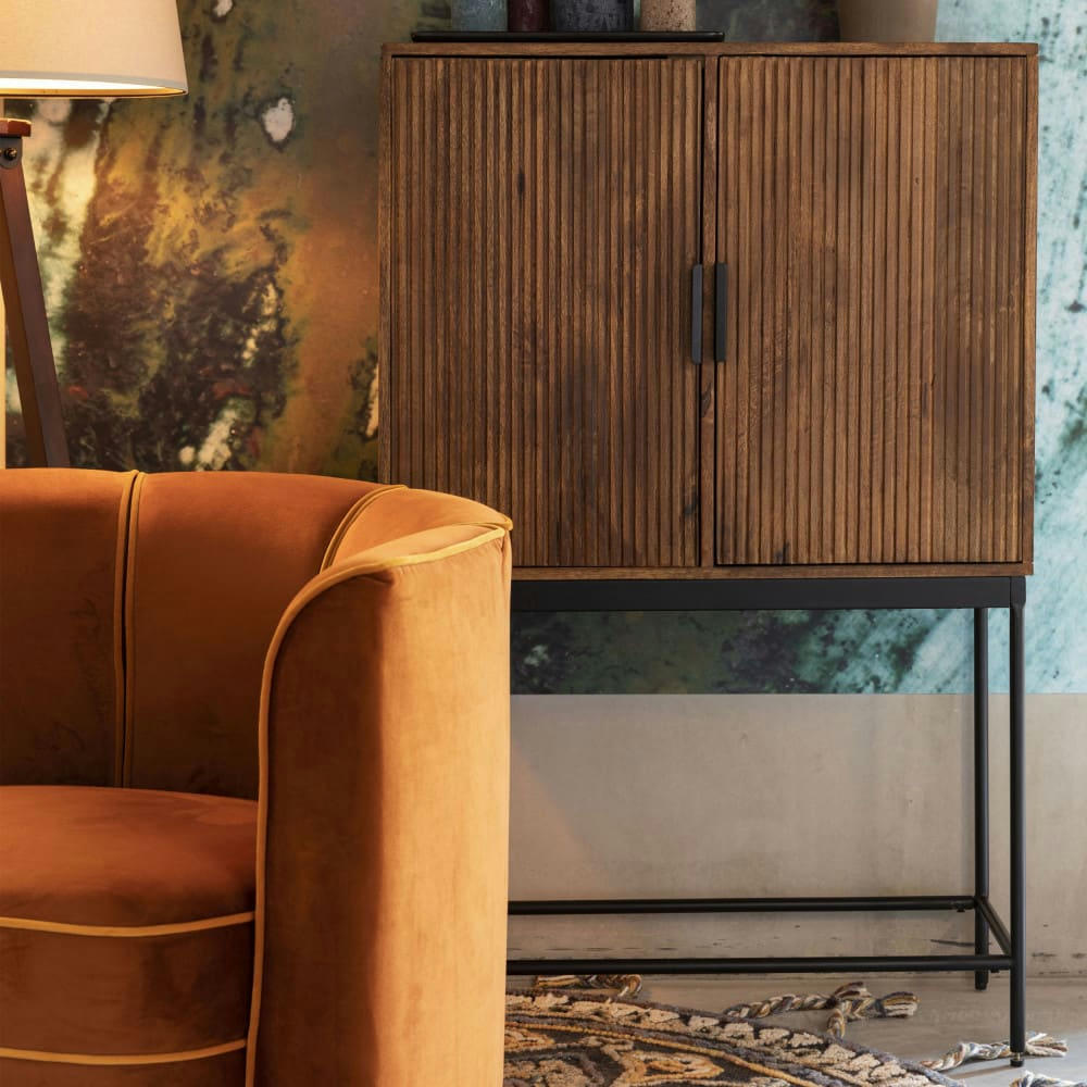 SAROO - Buffet 2 portes en bois foncé et métal