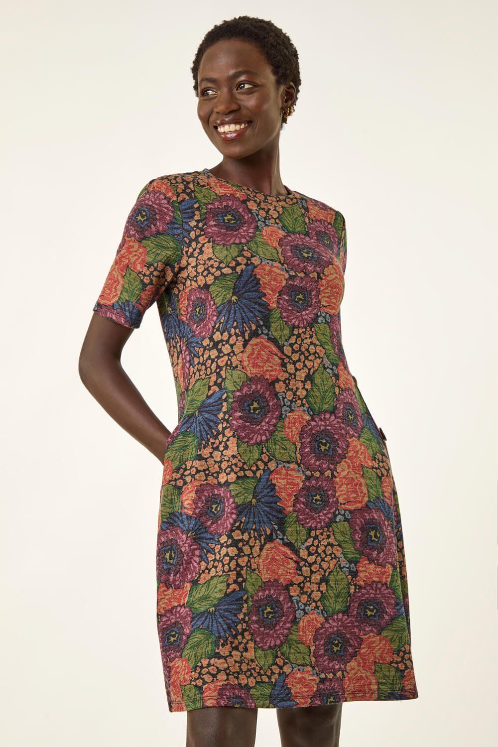 Roman Floral Shift Buttoned Dress