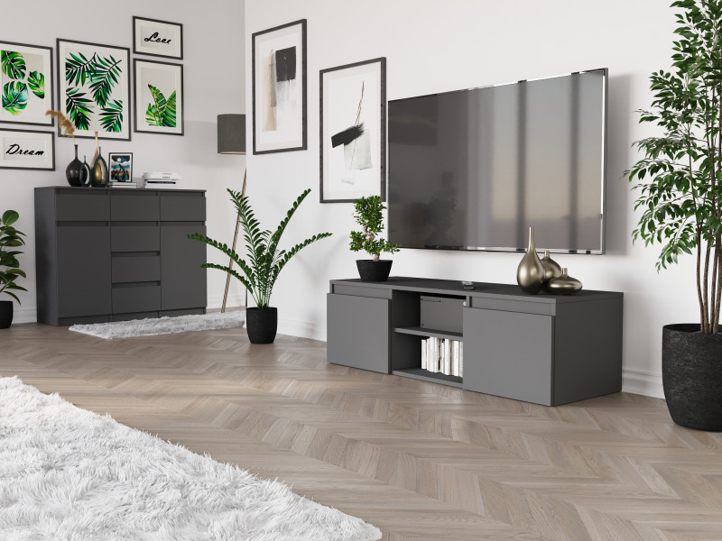 Szafka RTV 120 cm 2 drzwi 2 półki FRAMIRE RTV antracyt