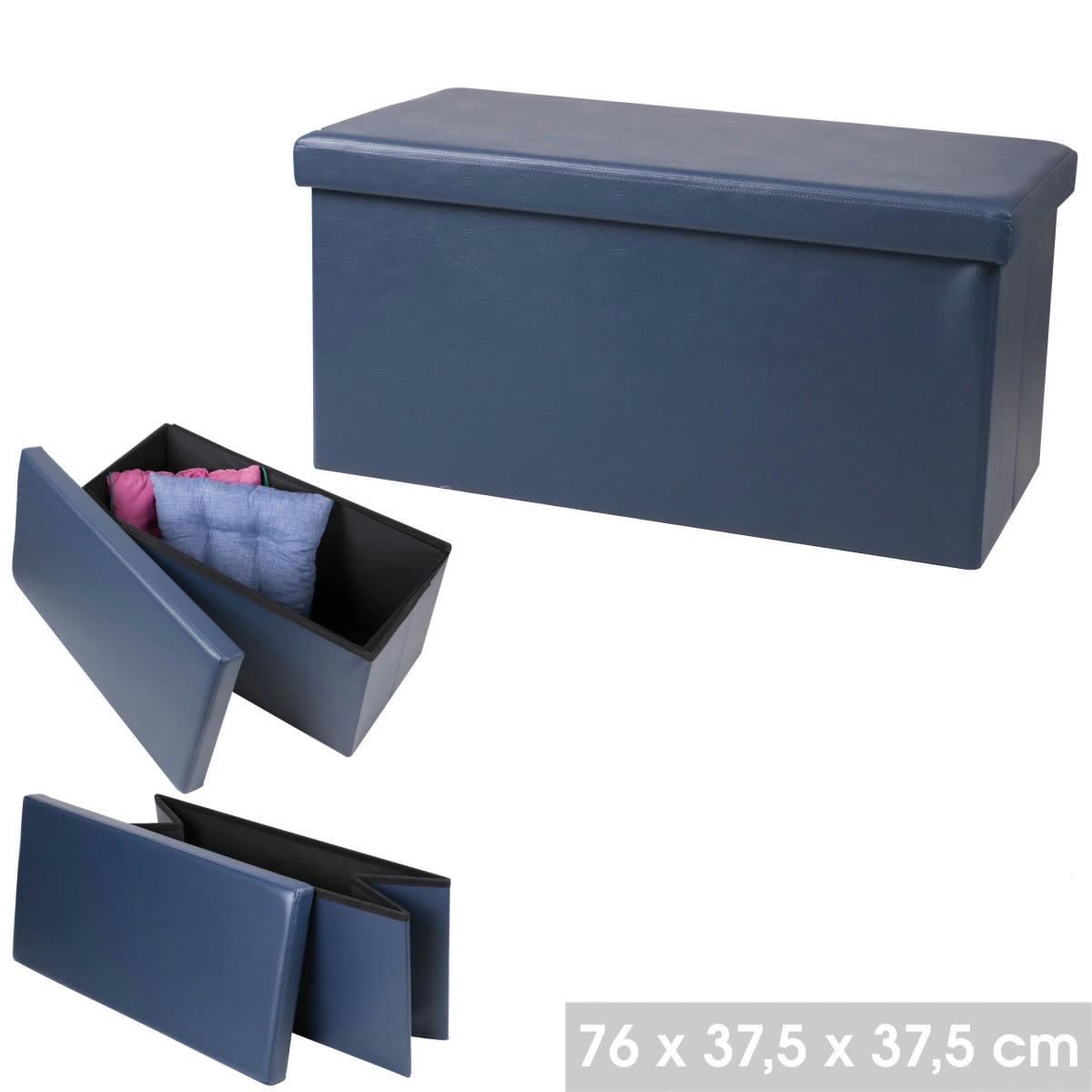 - Banquette coffre de rangement similicuir bleu