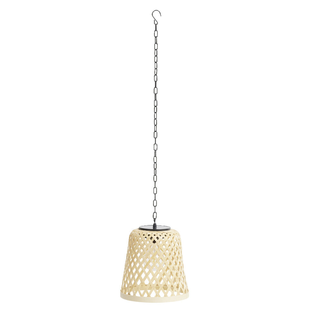 Lampe solaire suspension beige en bambou et fer Ø18xH20,5cm