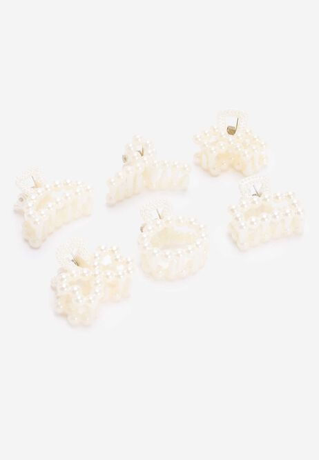 Womens 6pk White Pearl Mini Hair Clips