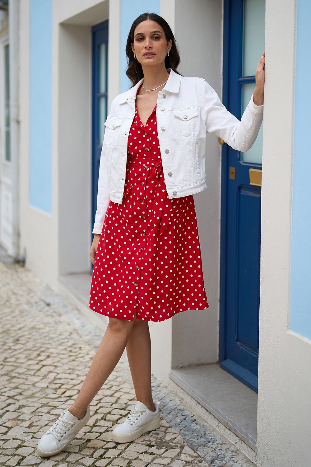 Yumi White Stretch Cotton Denim Jacket
