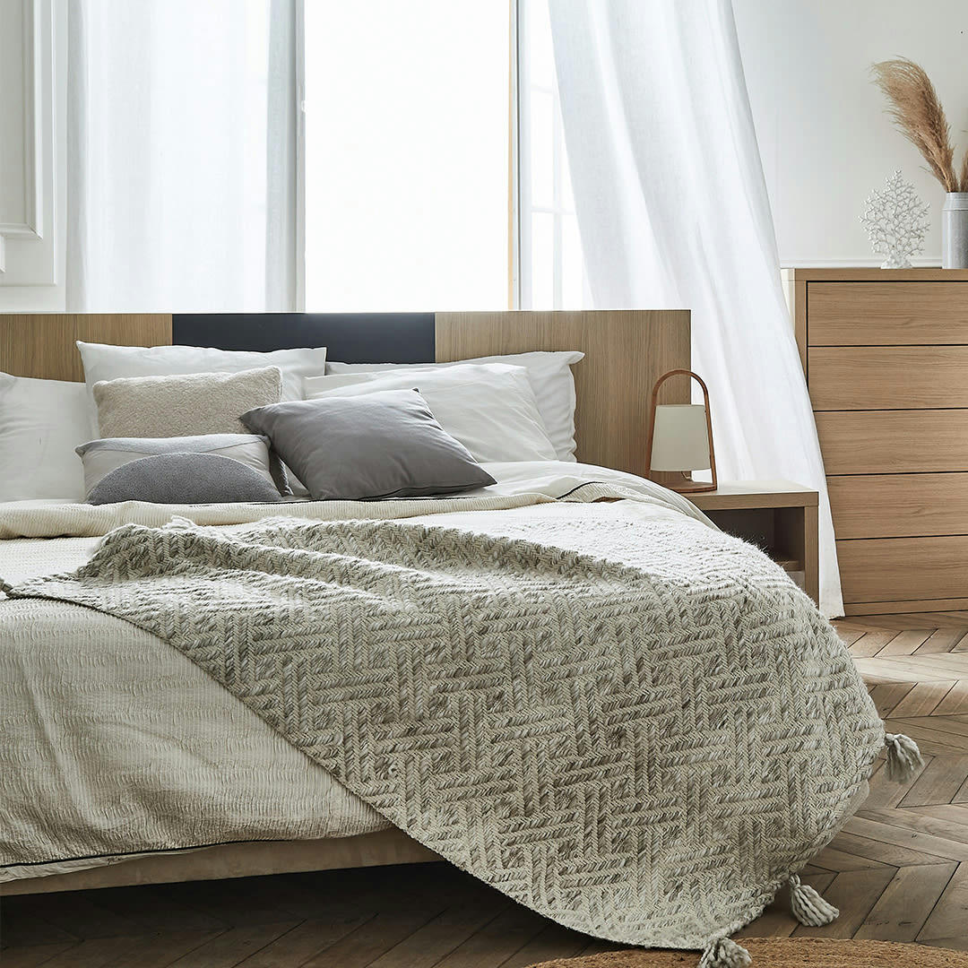 HUGO - Tête de lit  placage gris anthracite et chêne clair