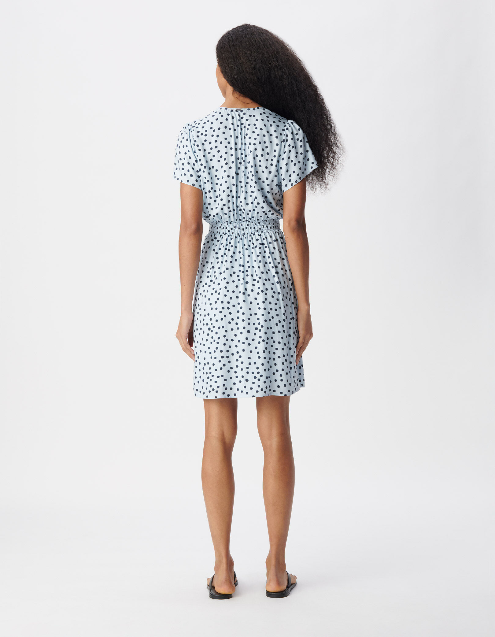 Robe encolure V bleu ciel imprimé pois Femme