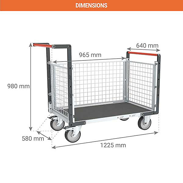Chariot modulable grillagé 3 côtés - Plateau antidérapant 965x580mm - Charge max 500kg - 806724564