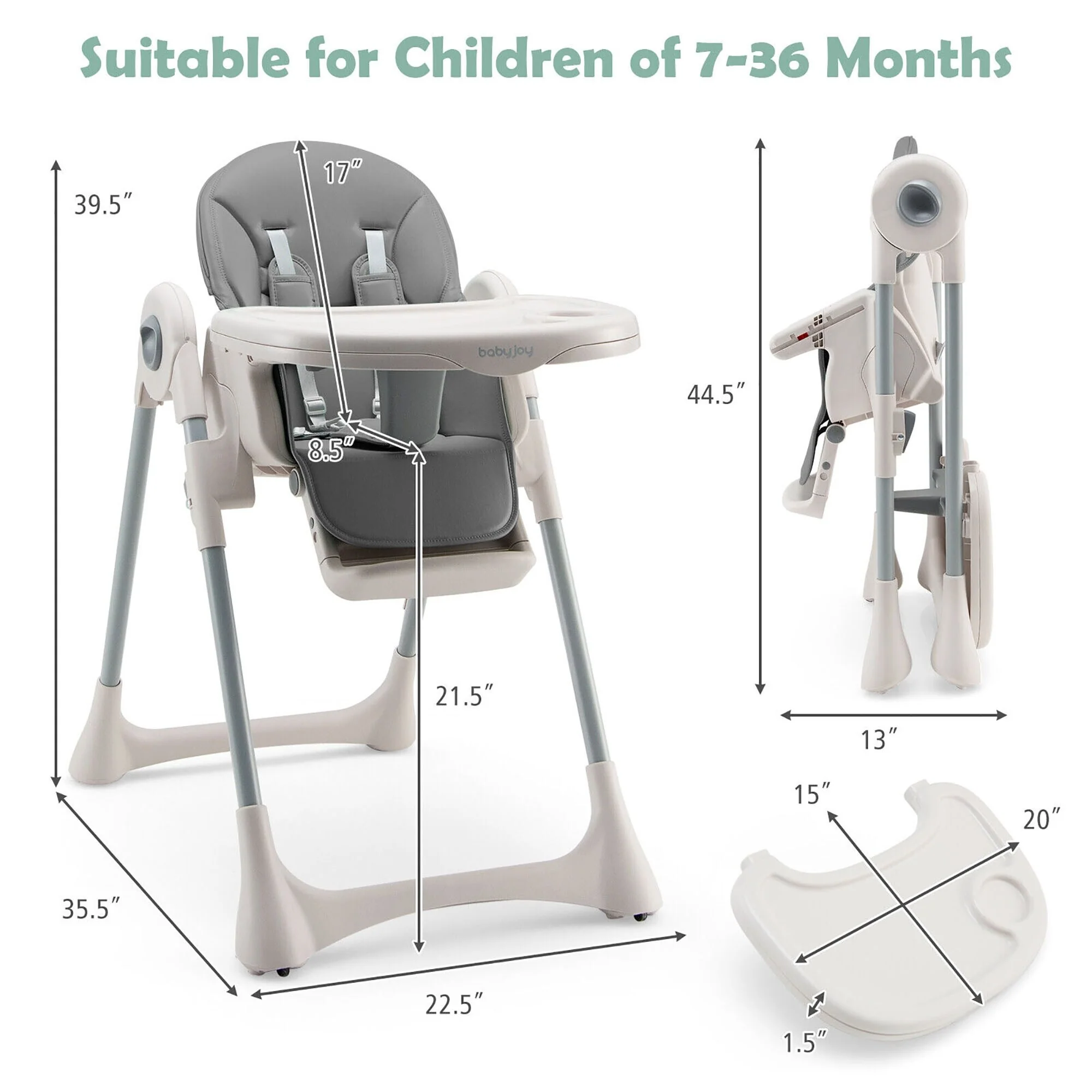 Gymax Baby High Chair Folding Baby Dining Chair w/ Adjustable Height &
