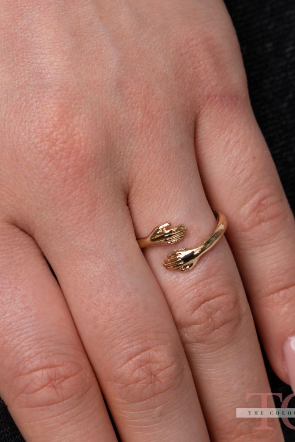 The Colourful Aura Silver/Gold Love Hugging Hand Couple Stackable Adjustable Love Ring