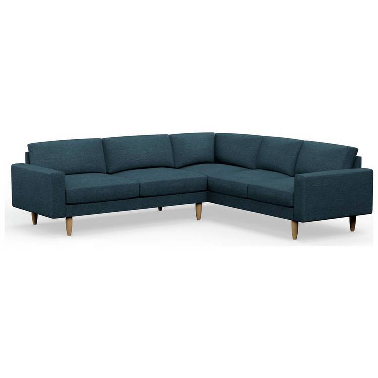 Hutch Fabric Block Arm 6 Seater Corner Sofa - Aegean Blue
