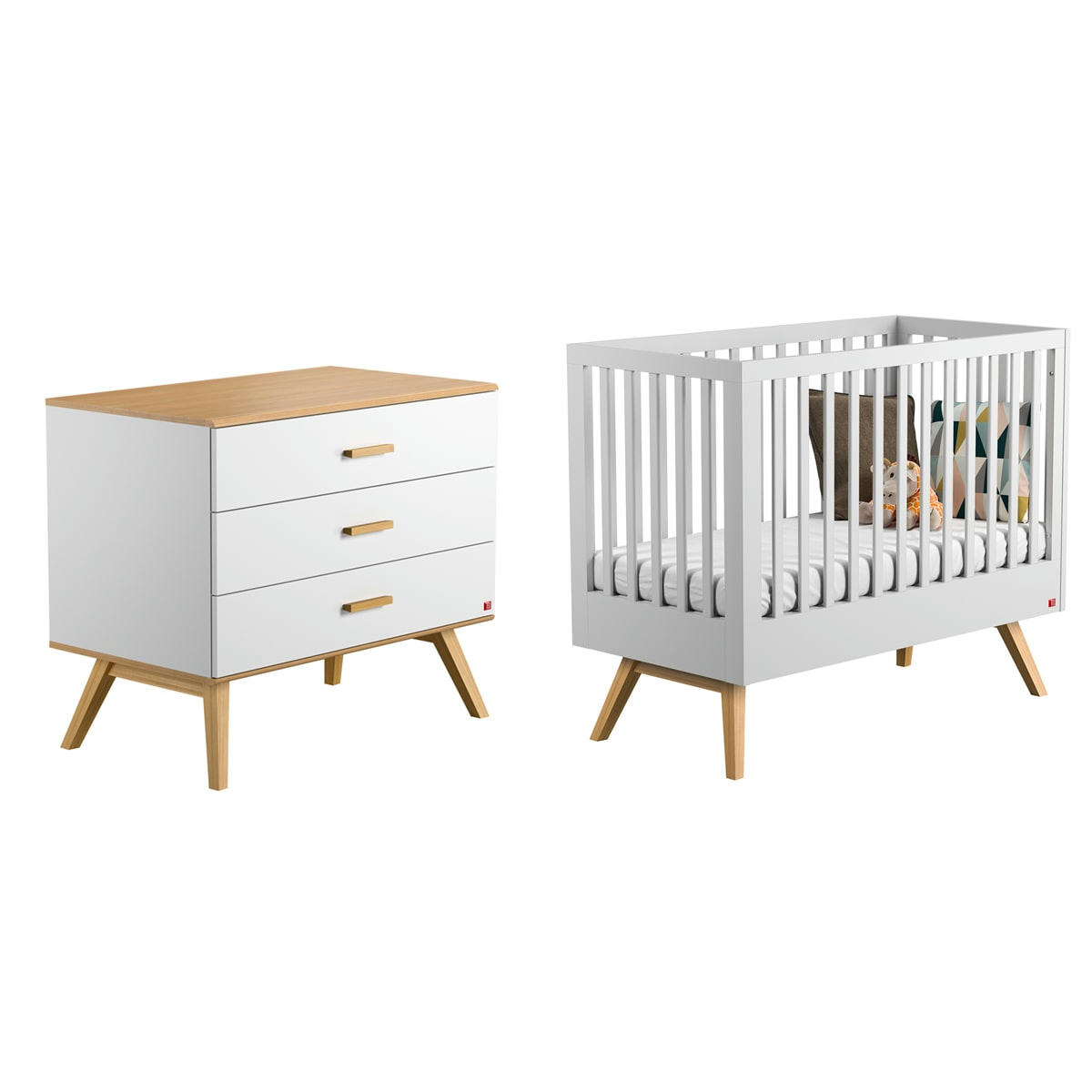 DUO - NAUTIS - Lit bébé 60x120 commode à langer blanc