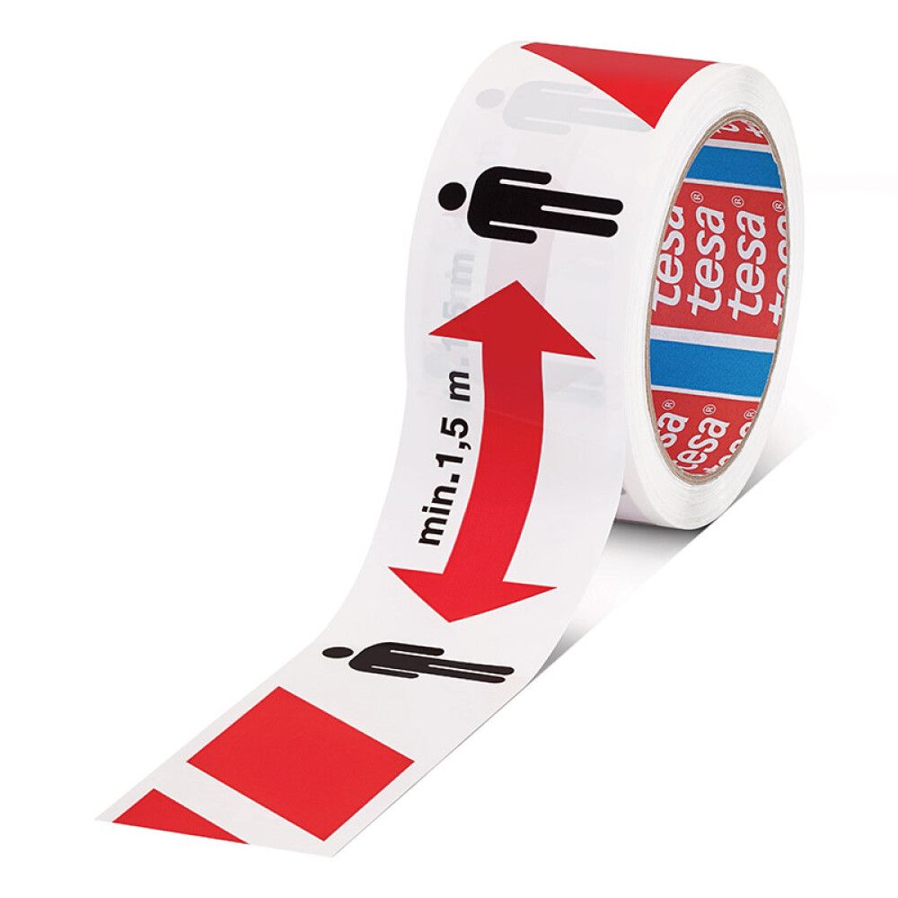 MASKERINGSTAPE TESA AVSTAND 5MX5CM RØD/HVIT