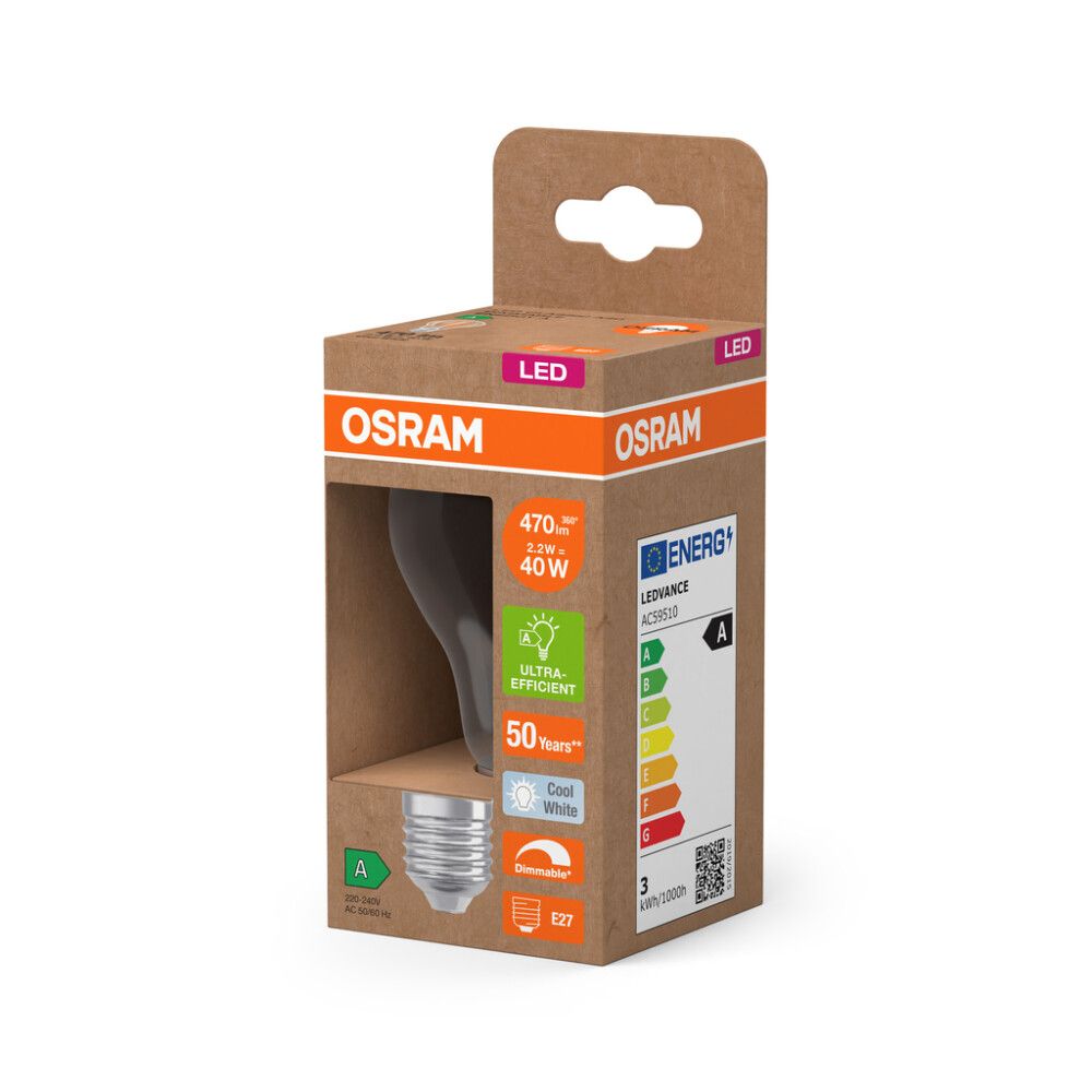 GLOBUSPÆRE LEDVANCE LED NORMAL KLAR E27 2,2W DIMBAR
