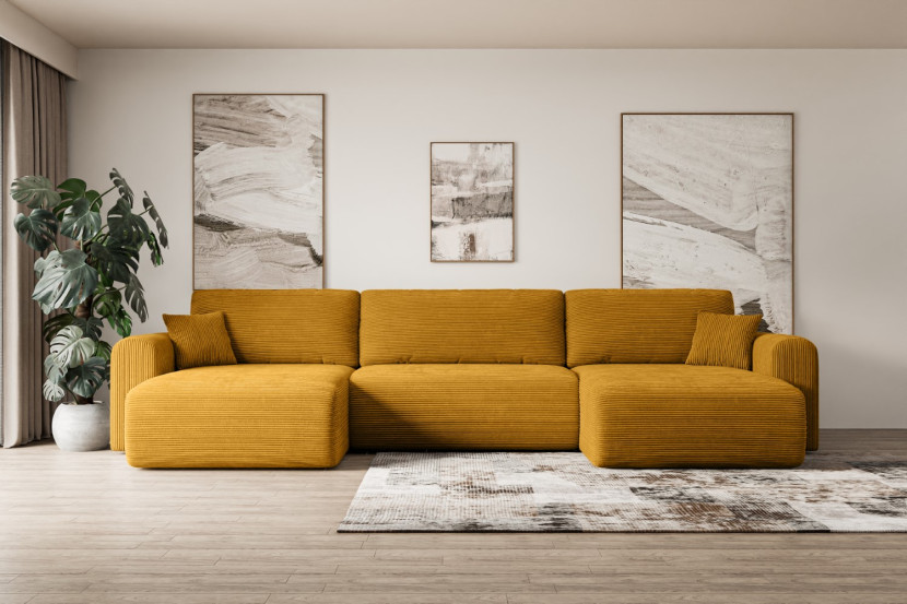 Narożnik z funkcją spania i pojemnikiem ORRO-U - 362x145x83cm Żółty