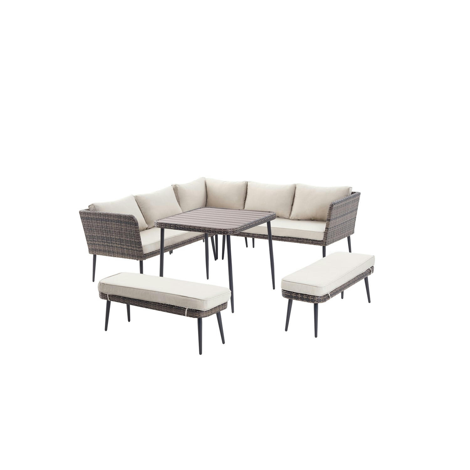 BARACOA - Salon de jardin 9 places en résine marron beige