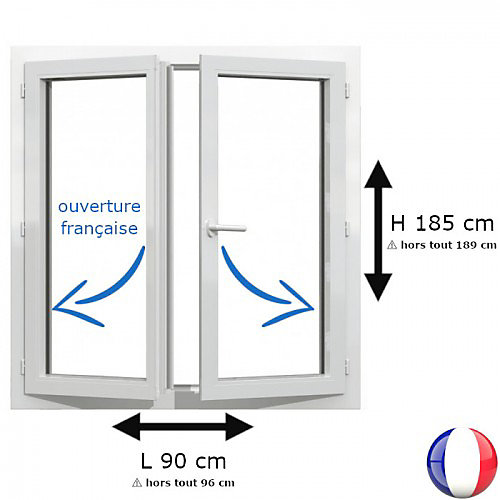 Fenêtre PVC 2 vantaux H 185 x L 90 cm OF pour pose en neuf avec poignée