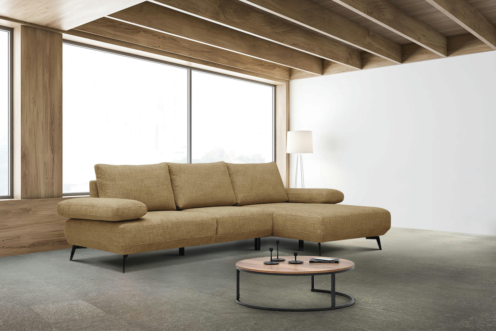 MELLO - Canapé d'angle droit 4 places tissu ambre