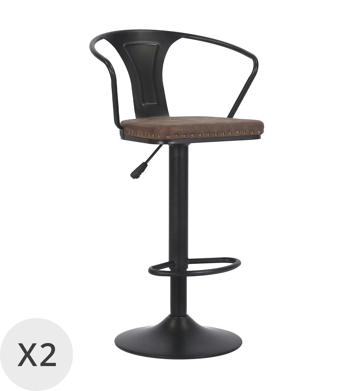 DETROIT - Set de 2 tabourets de bar pivotants en métal et simili-cuir