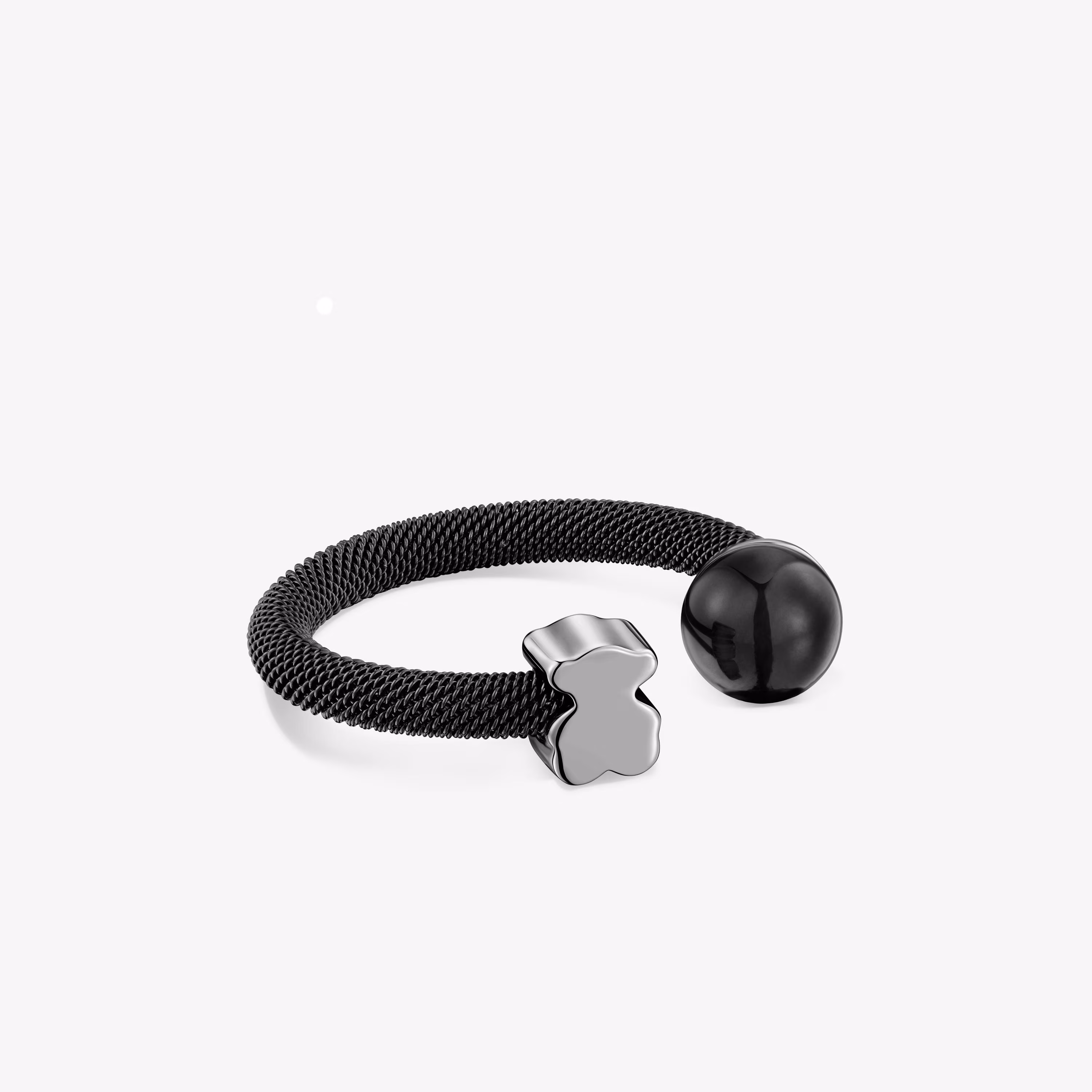 Anillo abierto de acero negro y ojo de halcón Icon Mesh