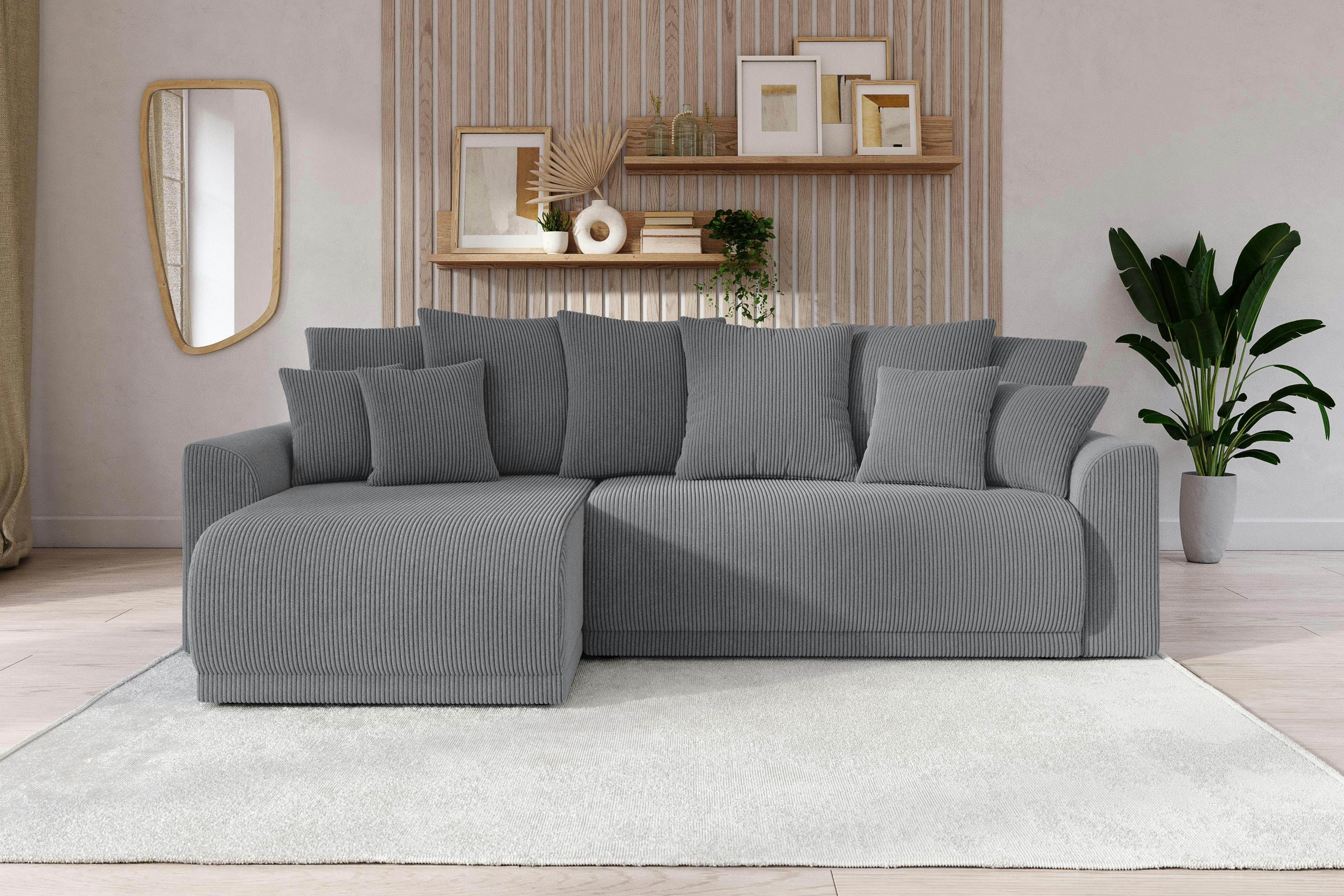 NOVA - Canapé d'angle convertible en velours côtelé 4 places gris souris