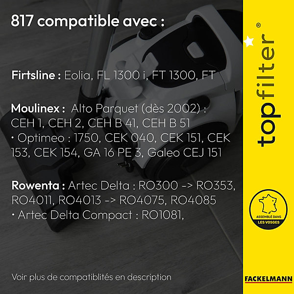 Lot de 4 packs de 4 sacs aspirateur 64817 Rowenta et Moulinex TopFilter Premium