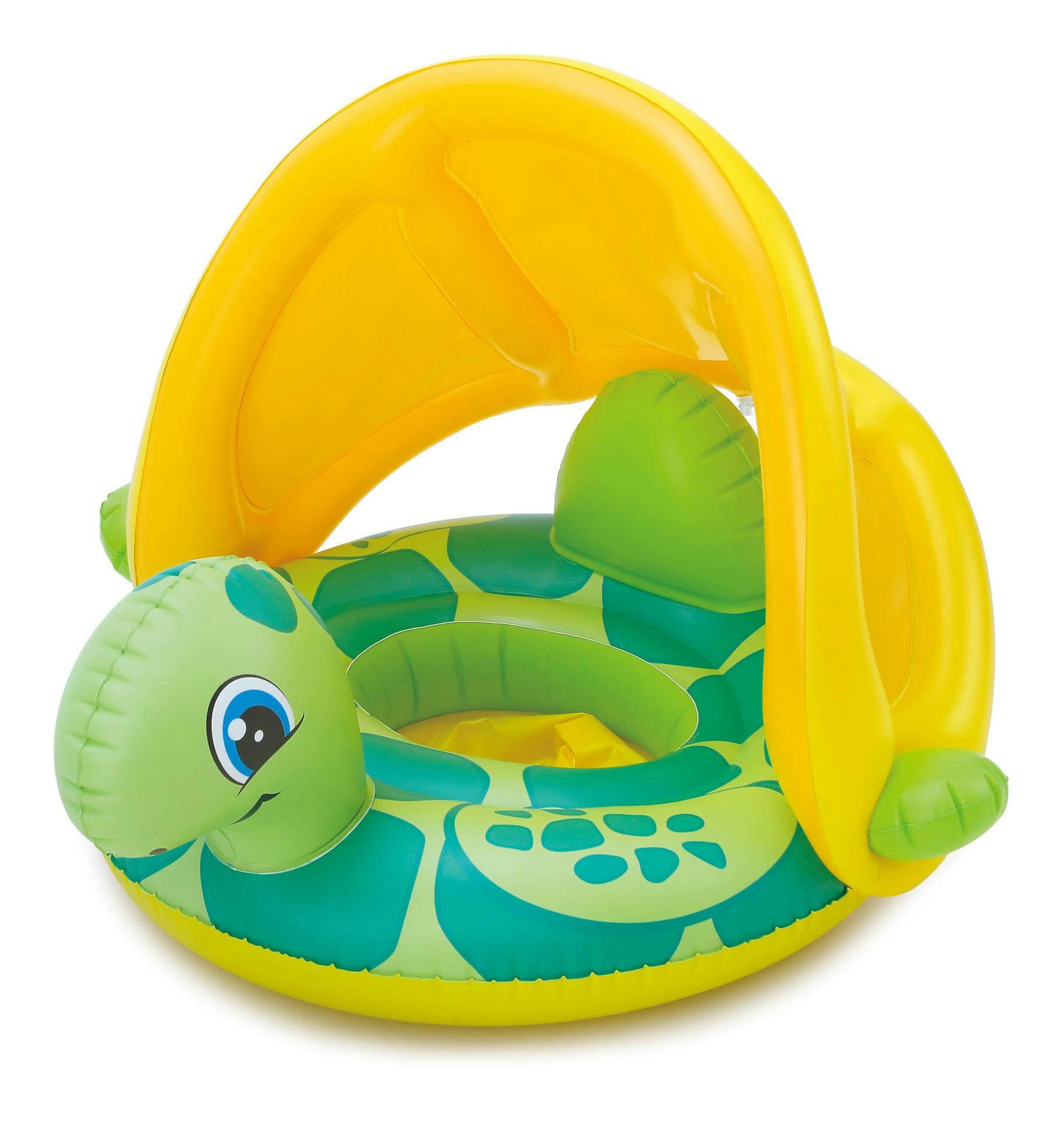 Inflatable UV-Protected Sea Turtle Baby Swim Boat/Spring Float with Canopy/Sunshade
