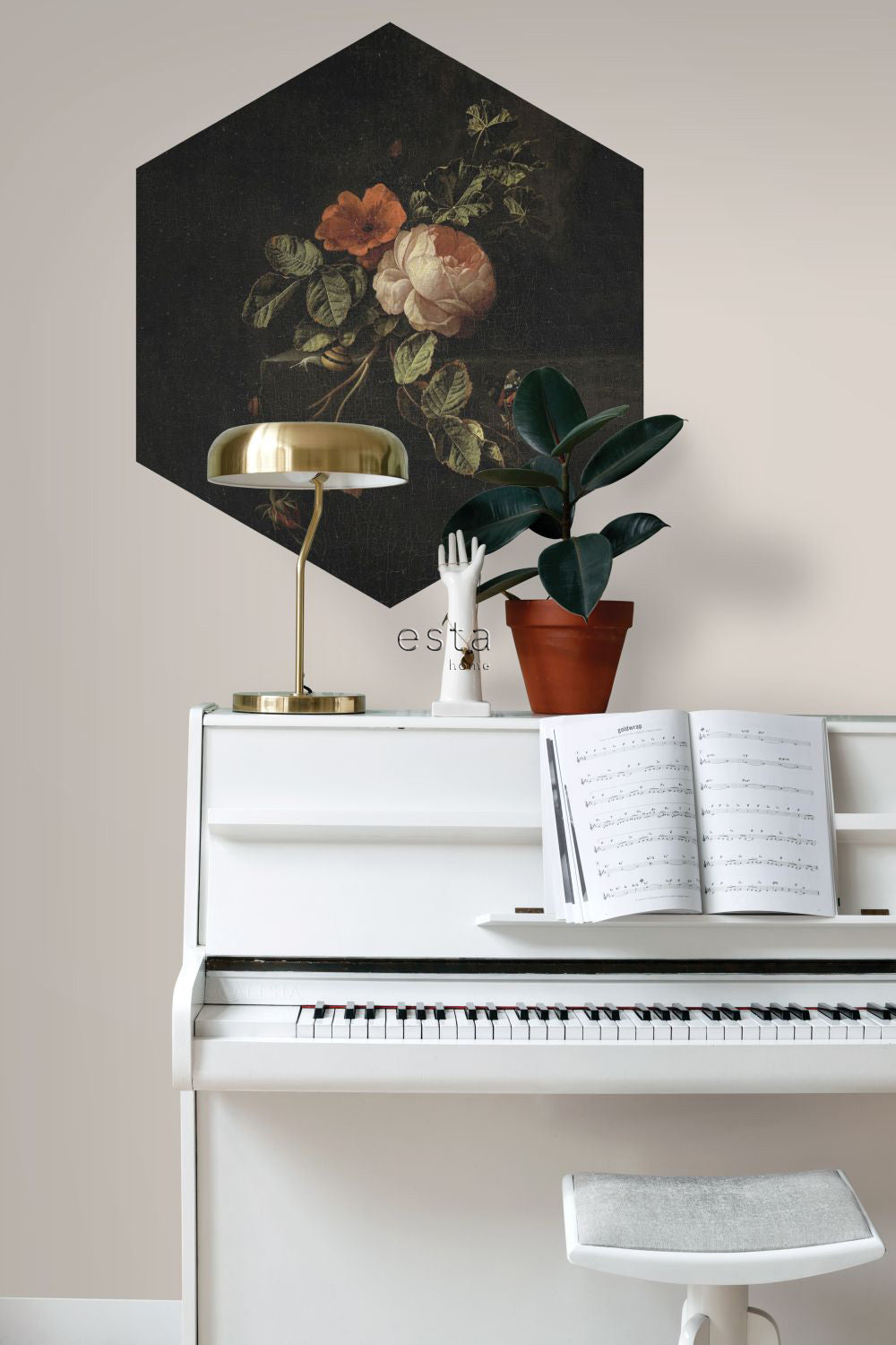 ESTAhome muursticker bloemstilleven donker rood en zwart - 70 x 81 cm - 158997