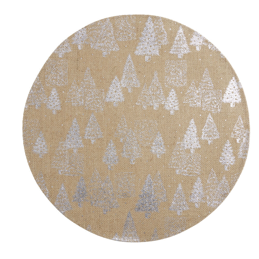 Set de table rond en jute naturel motifs sapins argentés Ø38cm