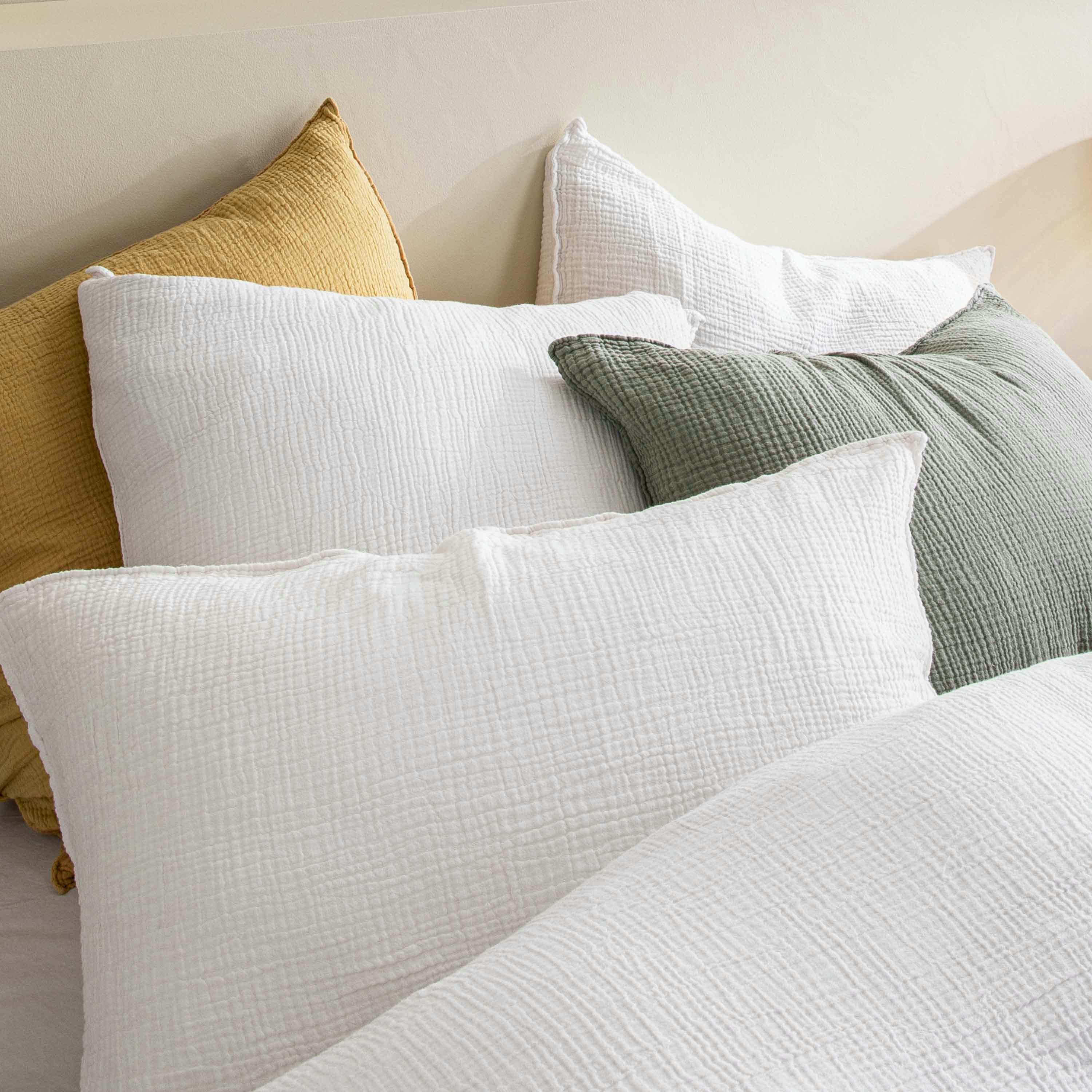 SIMPLEMENT GAUFRÉ - Taie d'oreiller en gaze de coton 65x65cm Blanc Craie