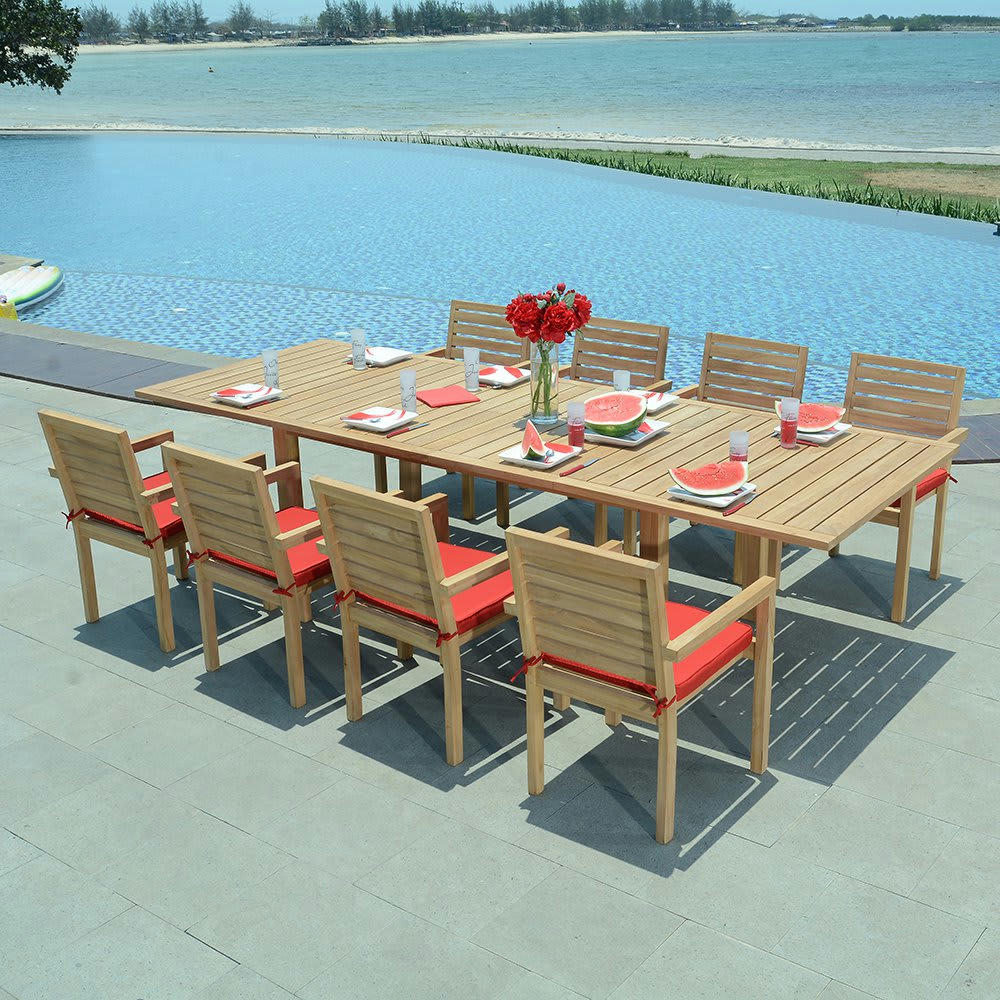 GRENADE - Salon de jardin 8 fauteuils en teck massif