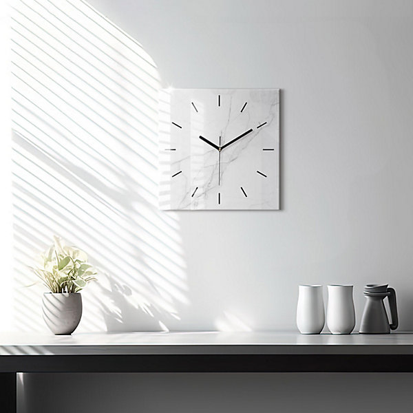 Horloge murale Wallfluent 30x30 cm Aiguilles noires Marbre décoratif 1 pcs