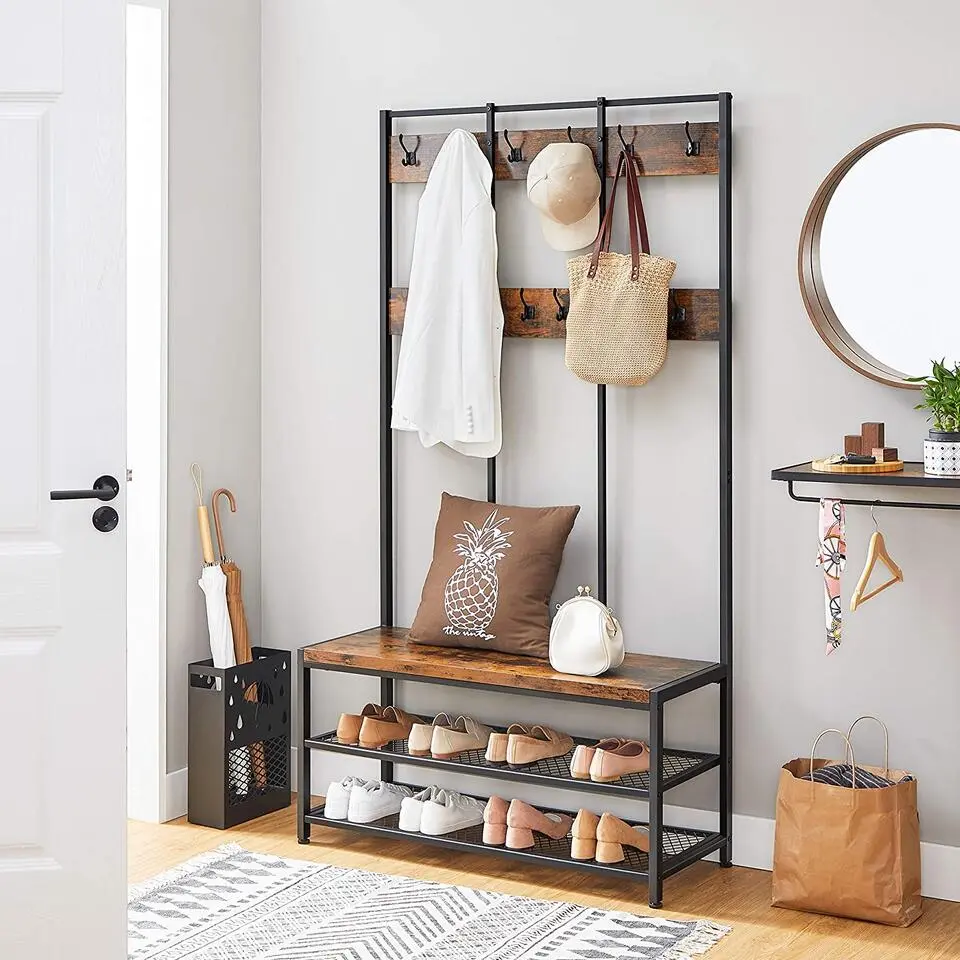 Garderoberek XL - industri?le look - 12 haken - 100x186x40 cm - vintage bruin