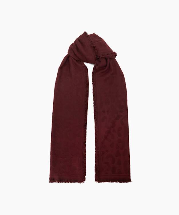 Leopards Burgundy - Fringed Leopard Print Scarf