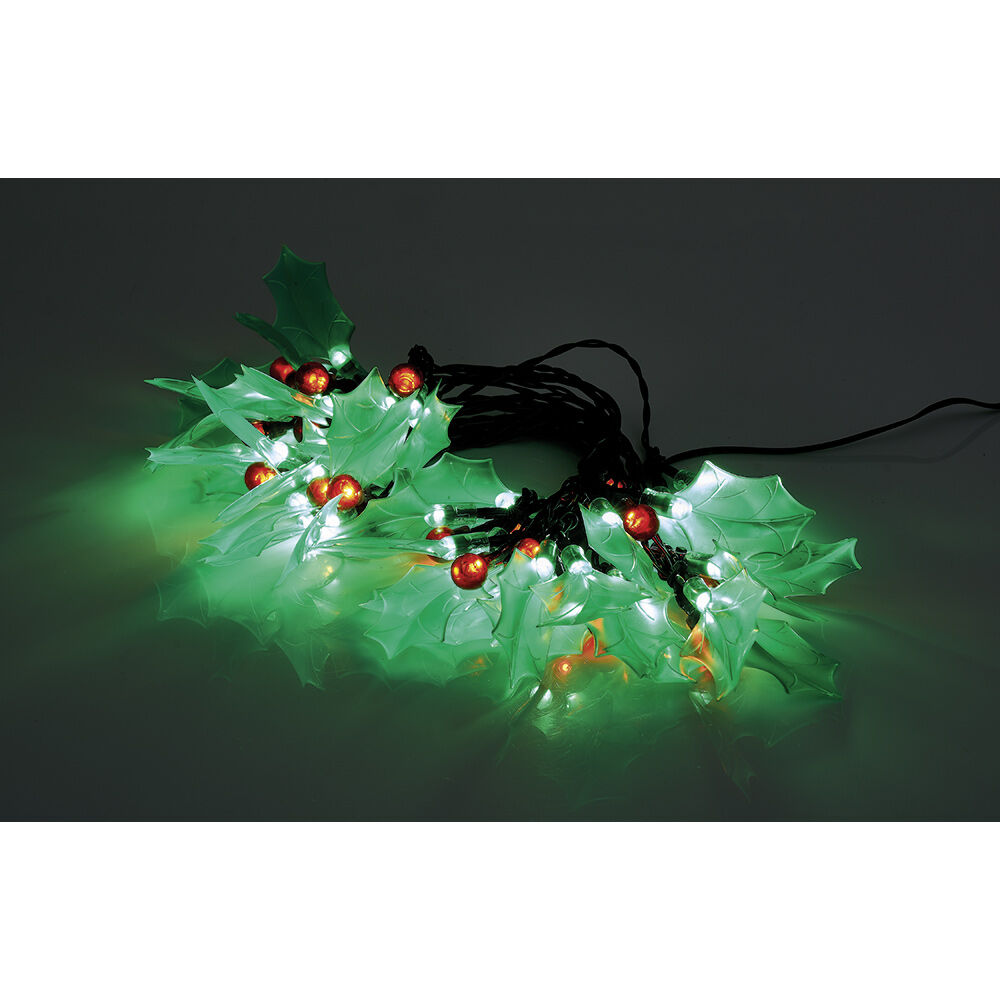Guirlande lumineuse houx artificiel 60 LED rouge et vert fixe L.3,8 m